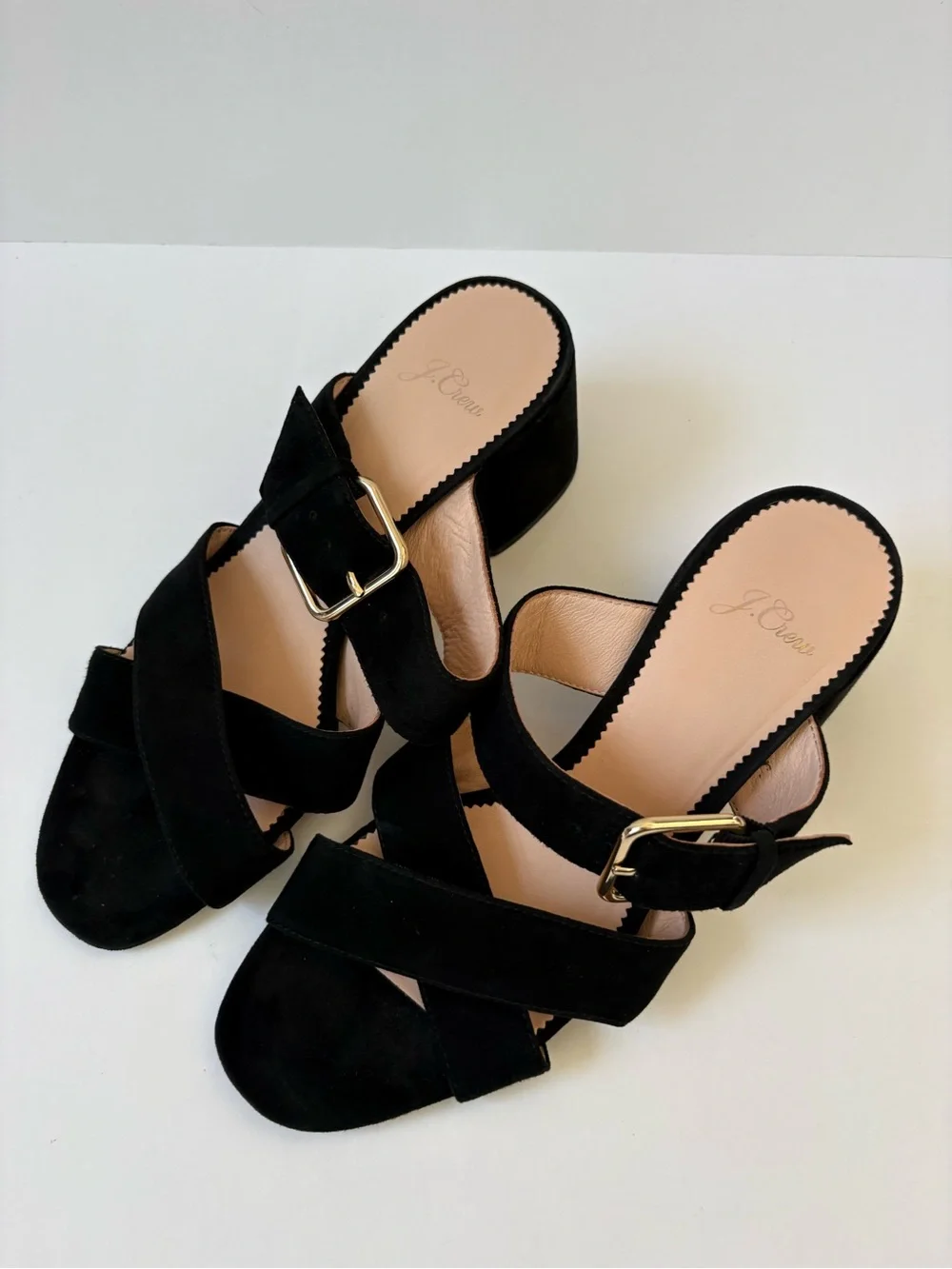 J.Crew Black Penny Mid Heel Slide Sandal Suede 8 Career Academia Preppy Comfy